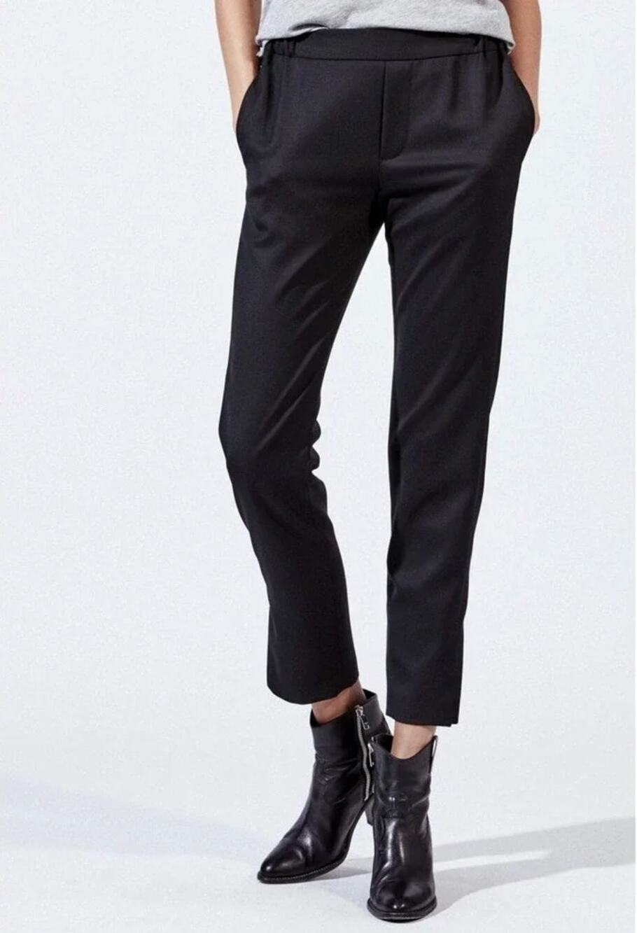 Nili Lotan 10 Virgin Wool Elastic Waist Chelsea Pant $550 Crop Pull On Black NWT